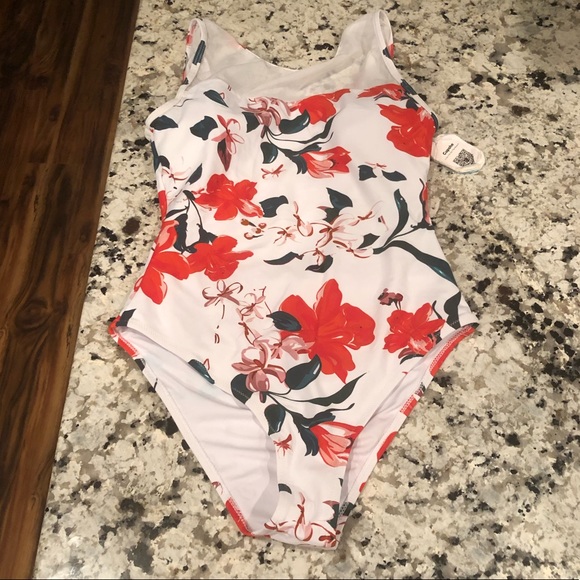 Cupshe Floral Ladder Back Swim Suit S White Red - Picture 1 of 13